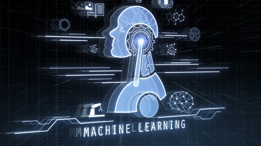 رأس روبوت متوهج وأيقونات على خلفية ضبابية داكنة.دردشة GPT والتعلم الآلي ومفهوم الذكاء الاصطناعي.عرض ثلاثي الأبعاد