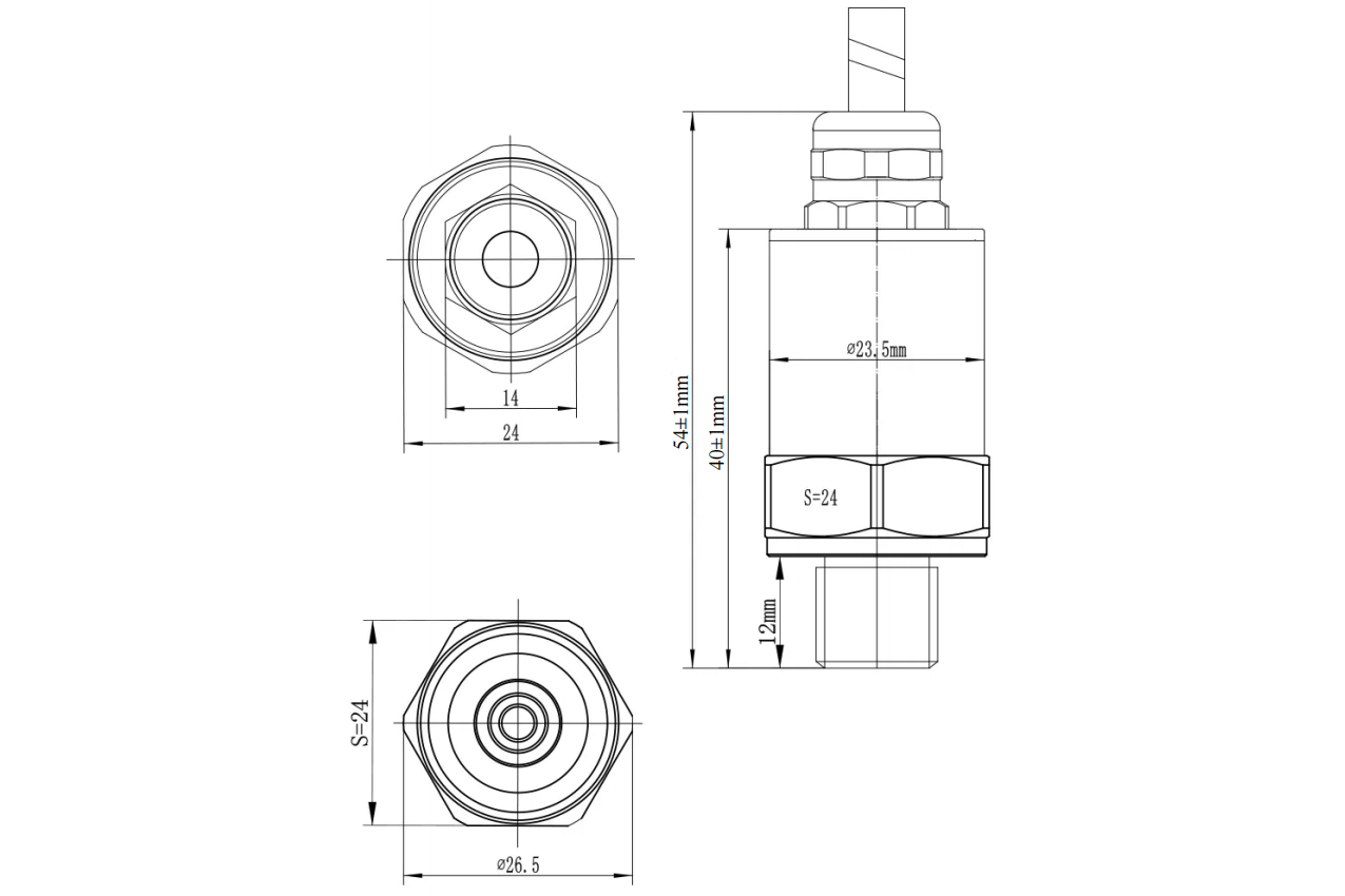 Pressure Transducer Size Diagram XDB401 Pro