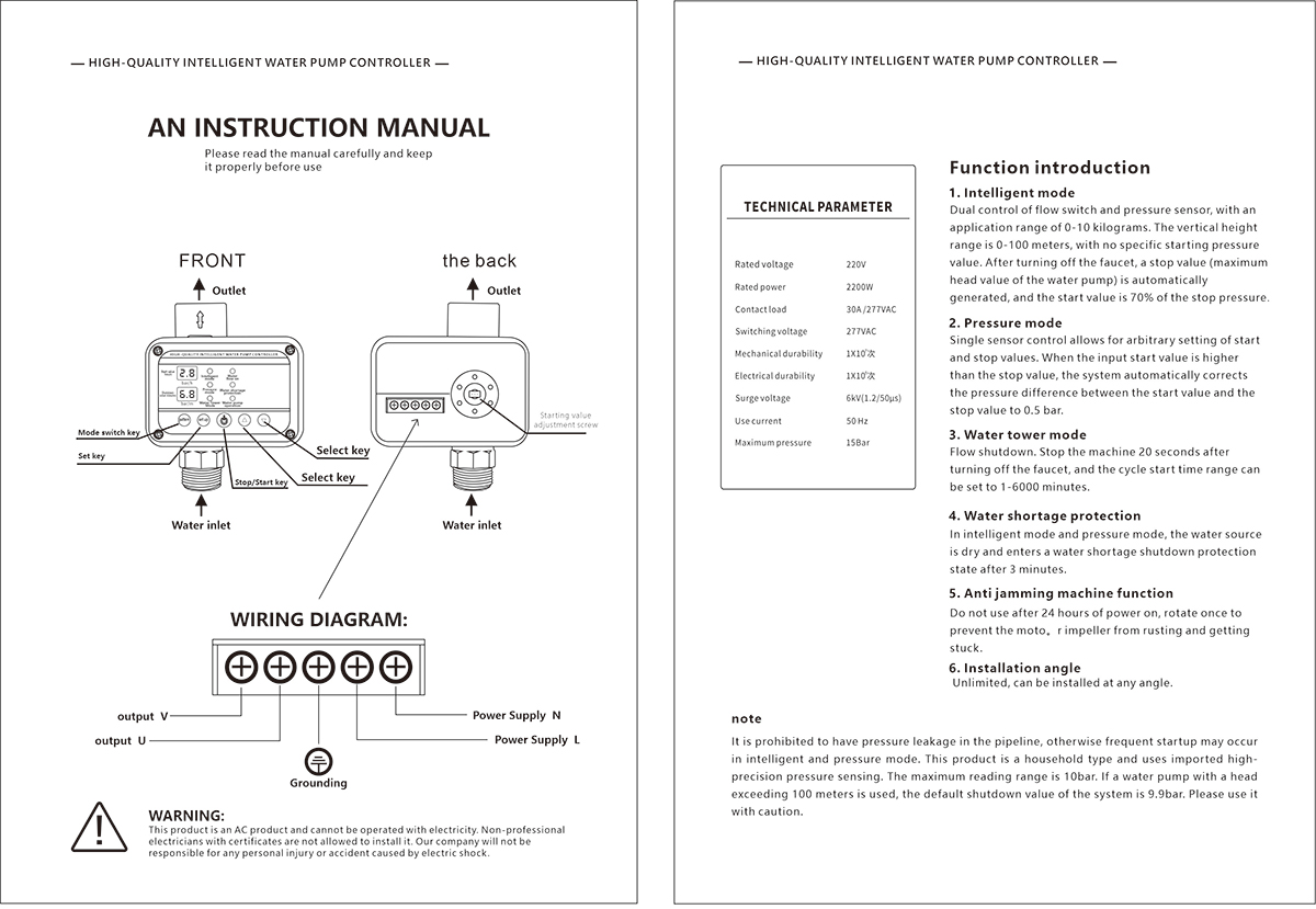 Water Pump Controller Instruction Manual